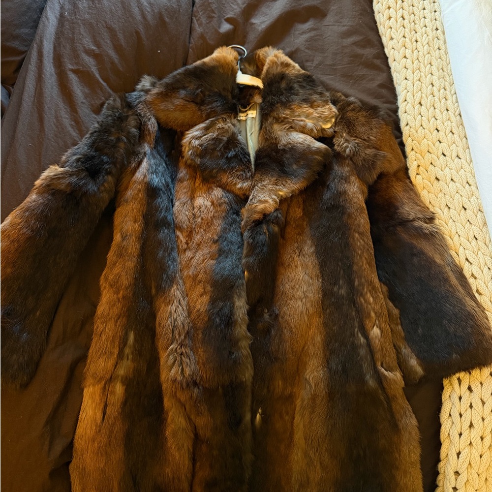 Long Brown Authentic Fur Coat - Picture 3 of 5